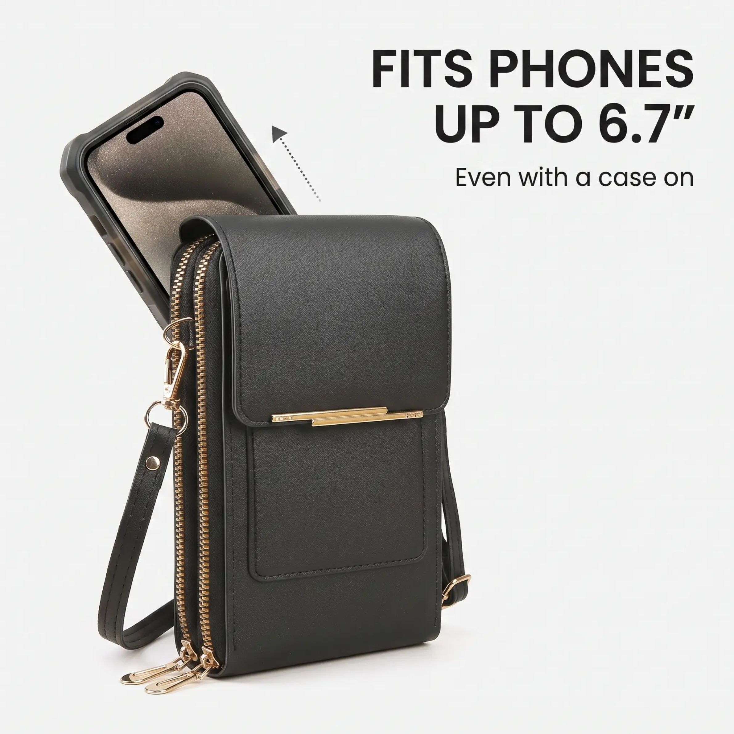 Pochette de téléphone bandoulière avec protection RFID et fenêtre tactile – Portefeuille sécurisé mains libres pour smartphones jusqu’à 6,7 pouces | Sulvida