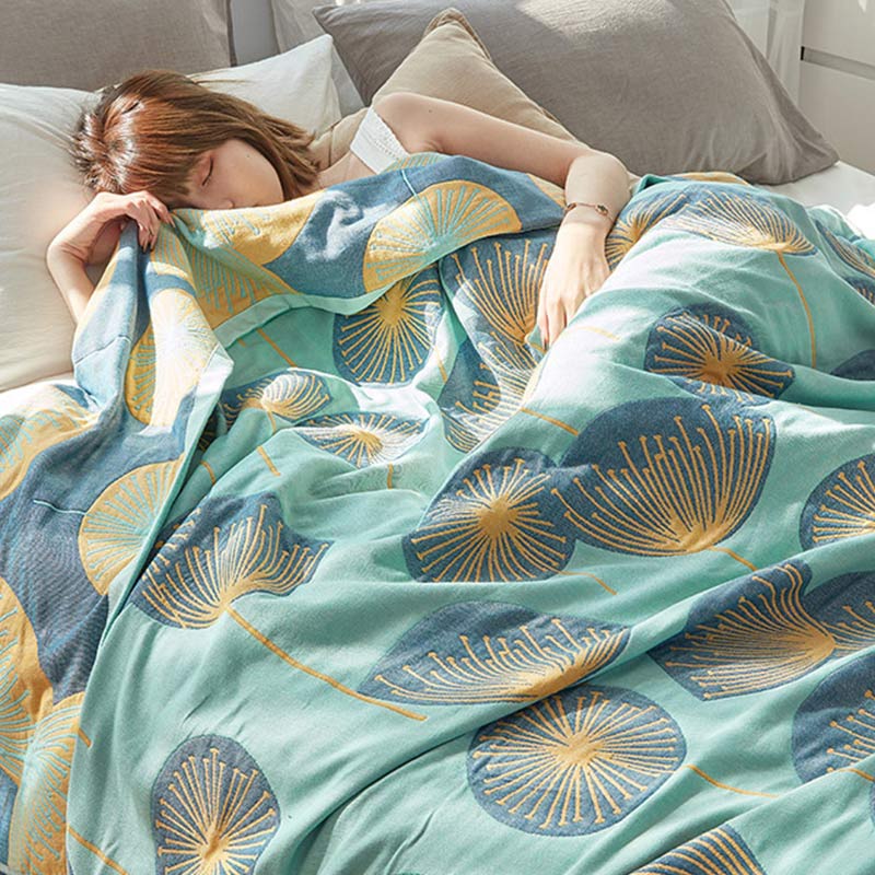 Quilt réversible avec imprimé de pissenlits – 100 % coton biologique tissé – Couvre-lit doux en coton pour lit king size – Textile de lit polyvalent pour toutes les saisons | Sulvida
