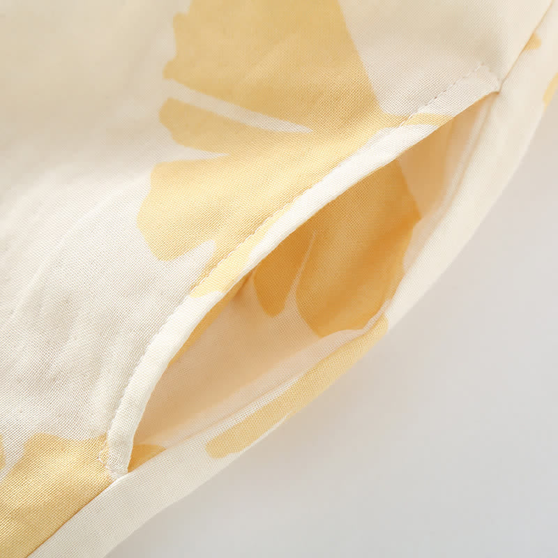 Ensemble de vêtements d’intérieur en coton avec motif de feuilles de ginkgo et détail à nouer – Ensemble de pyjama confortable en gaze double couche avec poches pour femmes, idéal pour le printemps, l’été et l’automne | Sulvida