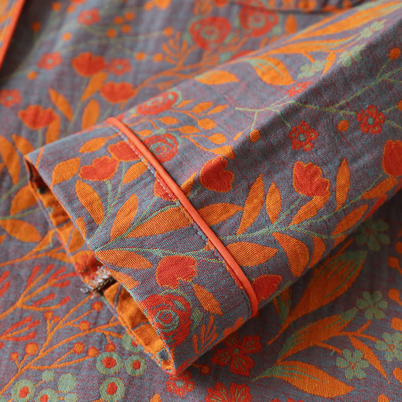 Ensemble de vêtements d’intérieur vintage à motif de feuilles – pyjama en coton à motif jacquard classique pour femmes et hommes – tenue d’intérieur confortable | Sulvida