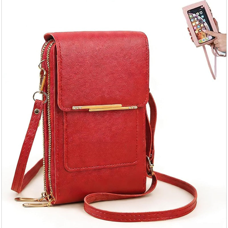 Pochette de téléphone bandoulière avec protection RFID et fenêtre tactile – Portefeuille sécurisé mains libres pour smartphones jusqu’à 6,7 pouces | Sulvida
