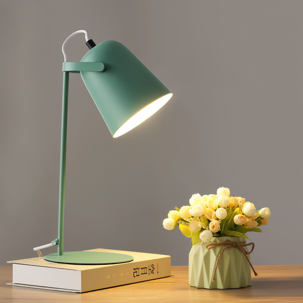 Lampe de table rotative avec abat-jour réglable – Design aux couleurs macaron et lumière douce pour les yeux, idéale pour lire et étudier | Sulvida