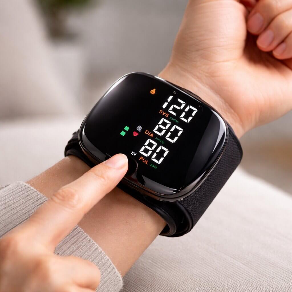Tensiomètre numérique au poignet avec écran tactile et fonction vocale – Rechargeable et facile à utiliser – Appareil de mesure médical pour la maison et les déplacements | Sulvida