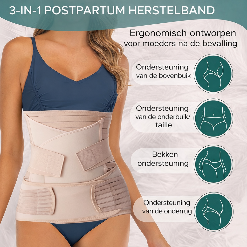 Ceinture abdominale postpartum 3-en-1 pour soutien de récupération après accouchement – Bande de compression réglable pour ventre, taille, bassin – Bandage respirant pour récupération après accouchement naturel et césarienne | Sulvida