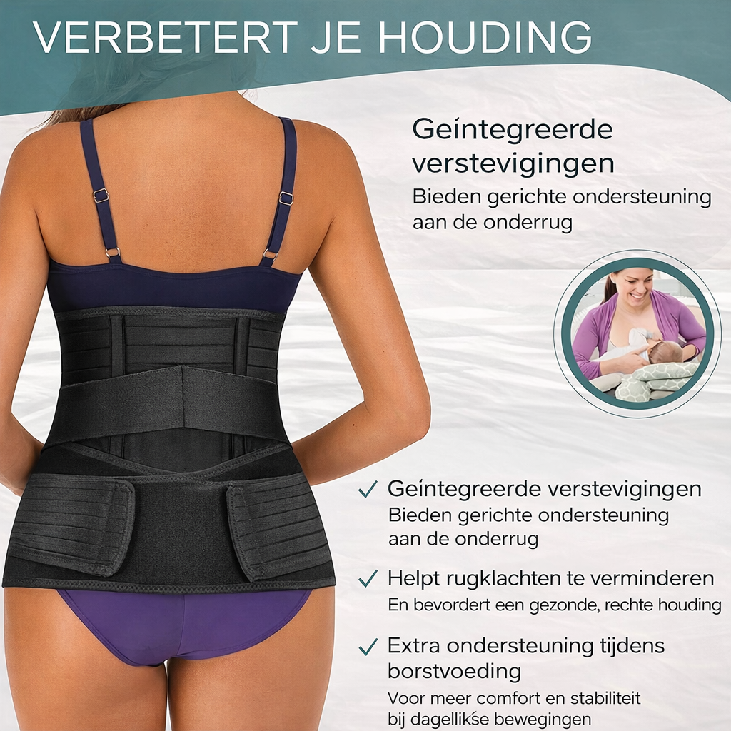 3-in-1 Postpartum Buikband voor Herstelondersteuning na Bevalling – Verstelbare Compressieband voor Buik Taille Bekken – Ademend Herstelverband na Natuurlijke Bevalling en Keizersnede | Sulvida