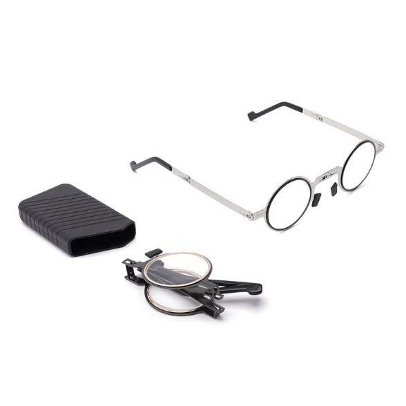 Lunettes de lecture pliables avec filtre anti-lumière bleue, monture ronde en titane, ultralégères et pliables, lunettes pour presbytie avec étui, de Plano à +4.0 | Sulvida