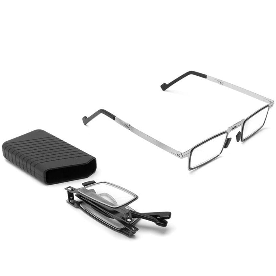 Lunettes de lecture pliables avec filtre anti-lumière bleue, monture ronde en titane, ultralégères et pliables, lunettes pour presbytie avec étui, de Plano à +4.0 | Sulvida