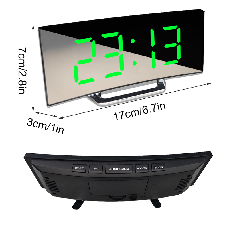 Réveil miroir LED avec fonction de gradation automatique | Affichage incurvé pour une lecture optimale | Mode jour et nuit | Horloge de bureau moderne avec grand écran digital | Sulvida