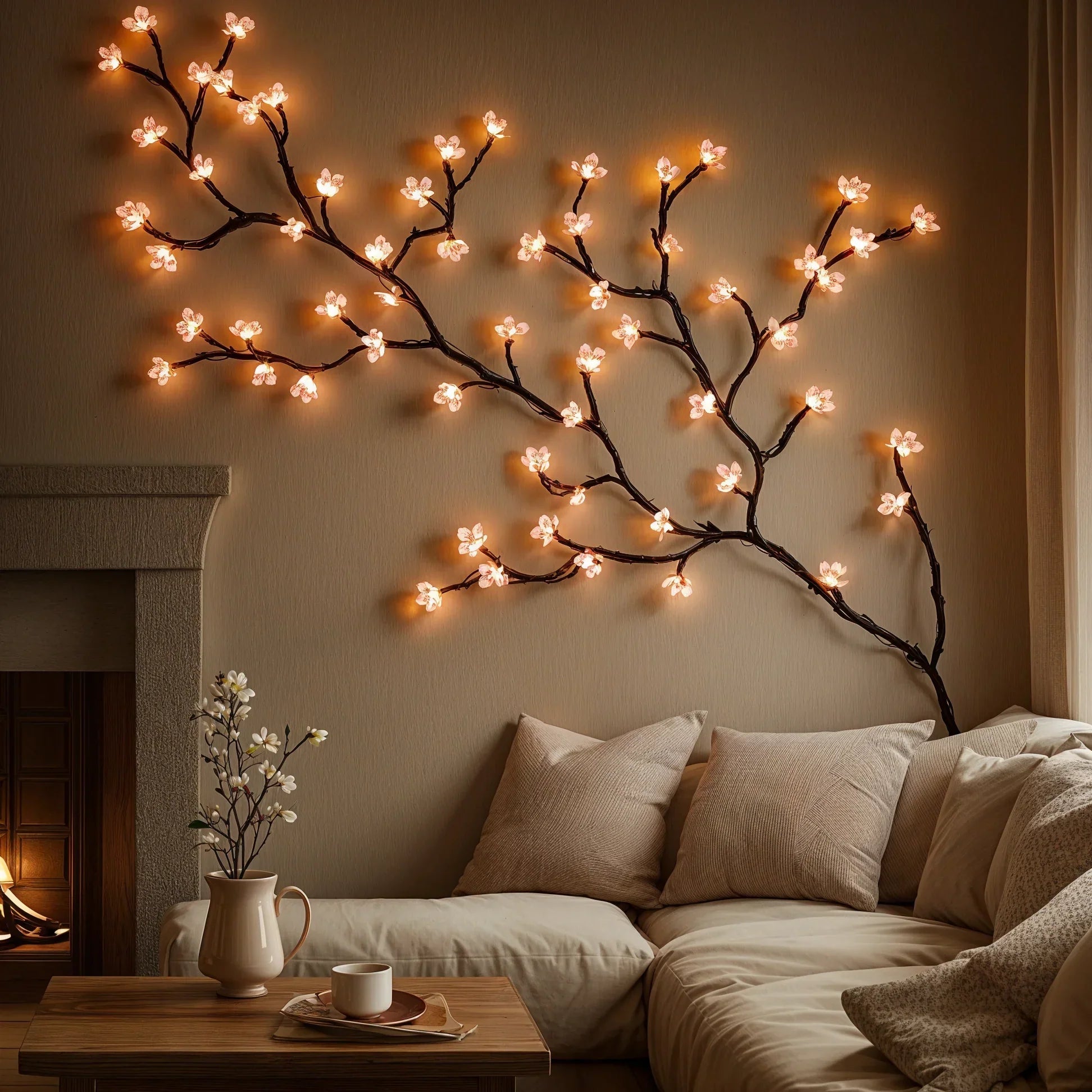 Guirlande lumineuse LED à fleurs de cerisier, 160 cm, rose, pour décoration intérieure – Branche lumineuse d’ambiance pour salon, chambre et intérieur, branche fleurie décorative | Sulvida