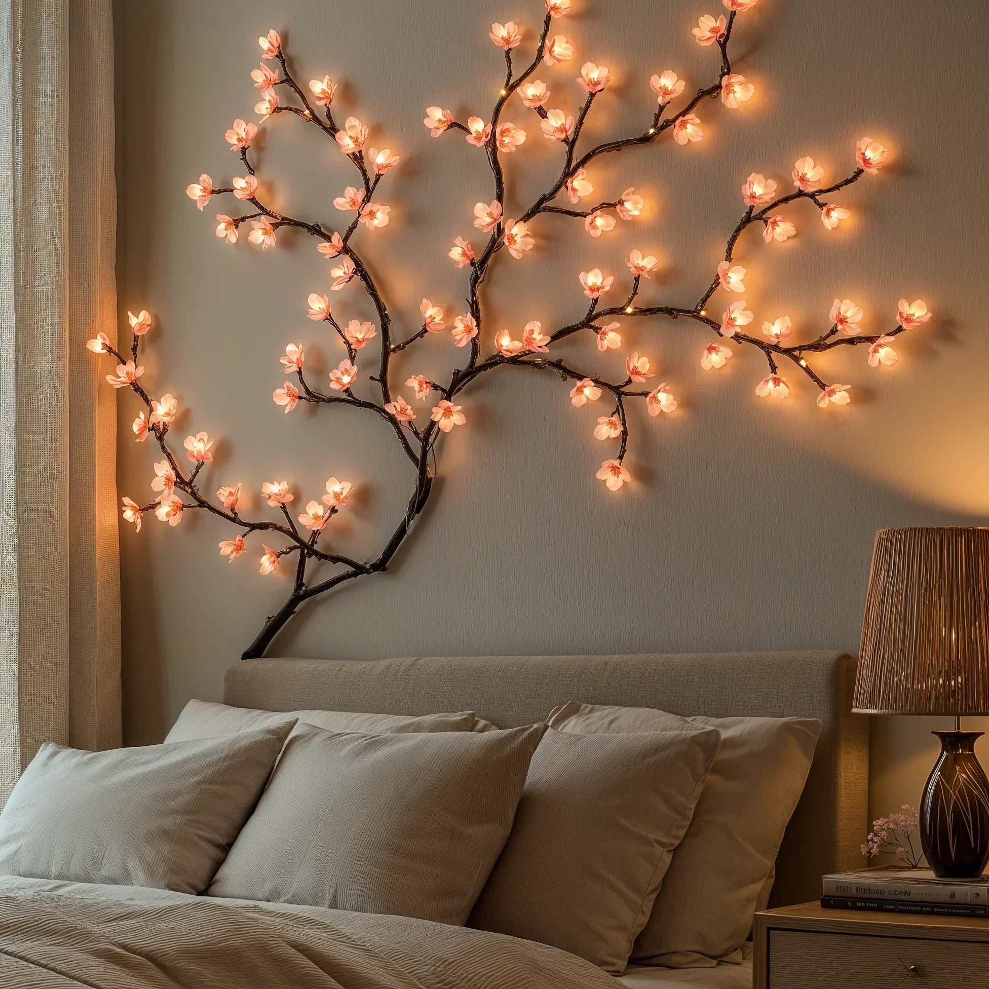 Guirlande lumineuse LED à fleurs de cerisier, 160 cm, rose, pour décoration intérieure – Branche lumineuse d’ambiance pour salon, chambre et intérieur, branche fleurie décorative | Sulvida