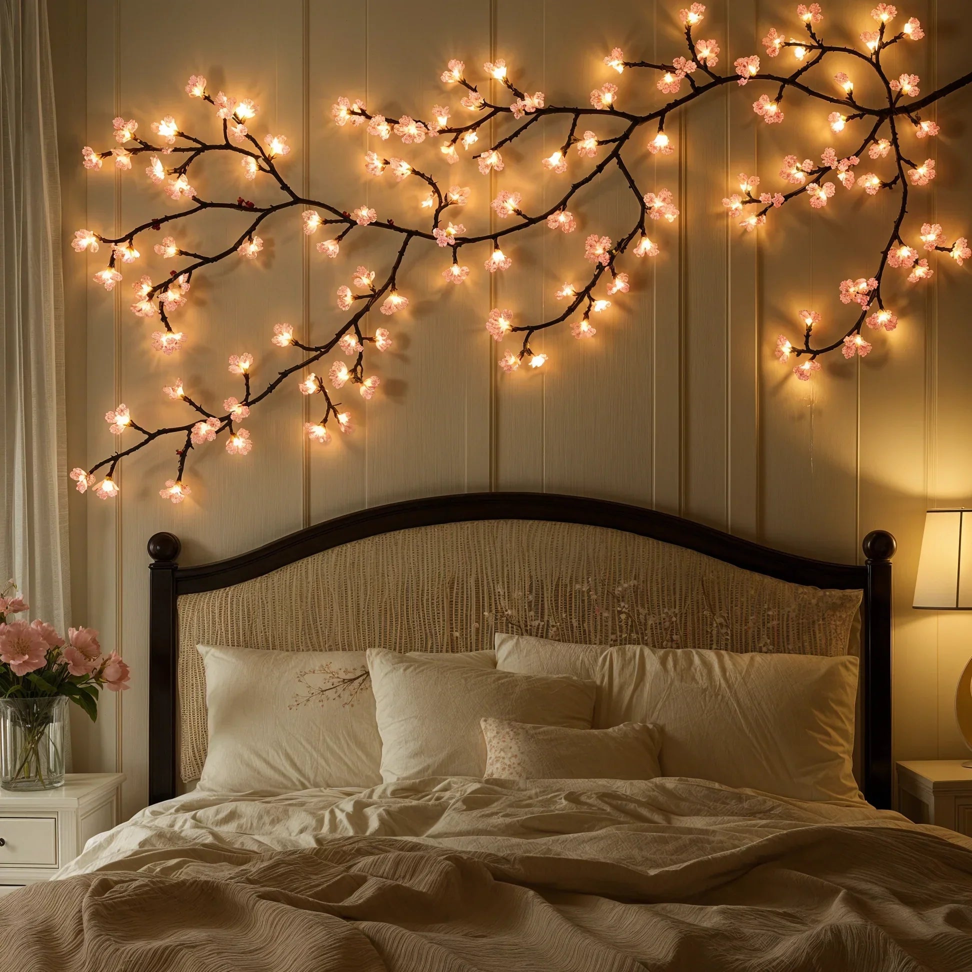 Guirlande lumineuse LED à fleurs de cerisier, 160 cm, rose, pour décoration intérieure – Branche lumineuse d’ambiance pour salon, chambre et intérieur, branche fleurie décorative | Sulvida