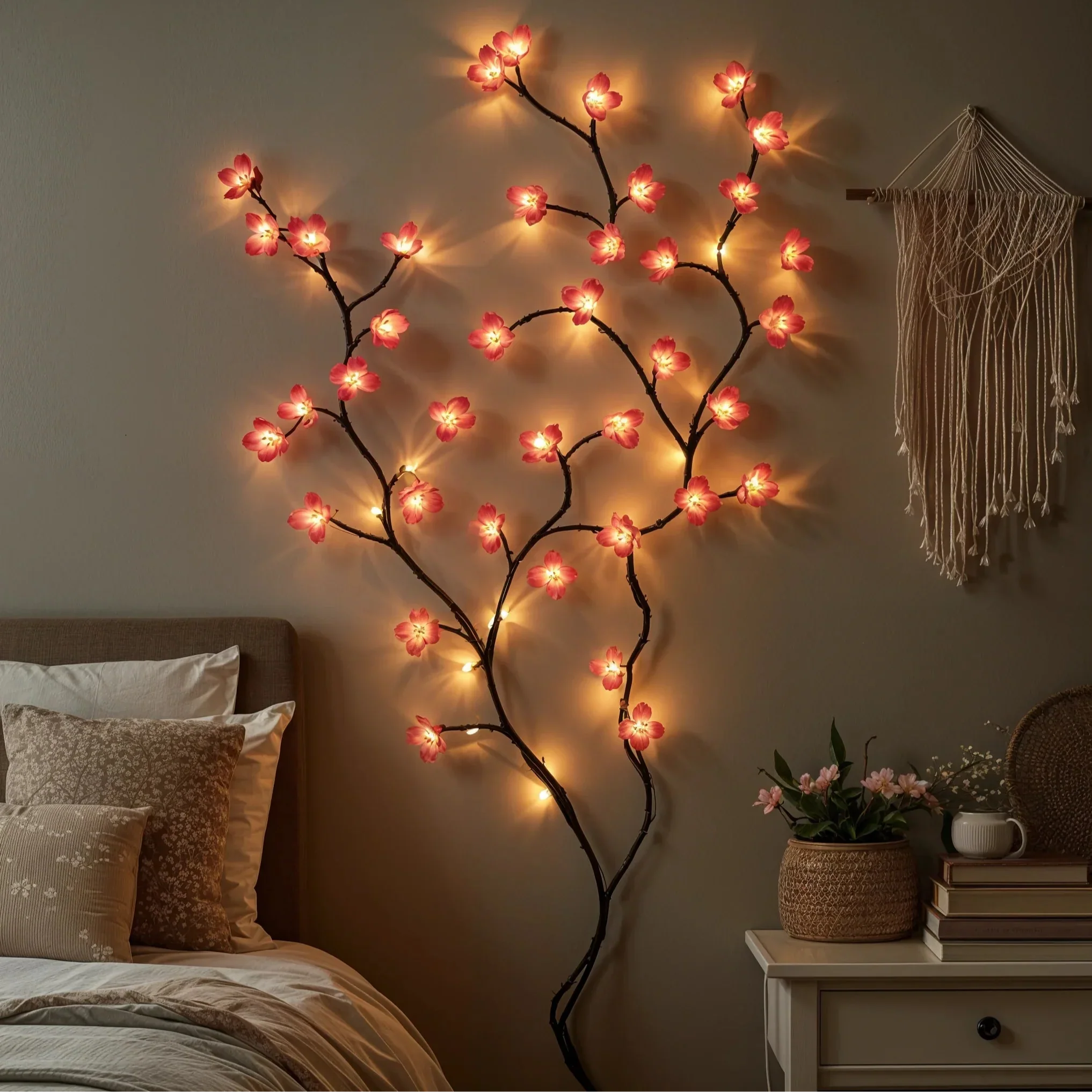 Guirlande lumineuse LED à fleurs de cerisier, 160 cm, rose, pour décoration intérieure – Branche lumineuse d’ambiance pour salon, chambre et intérieur, branche fleurie décorative | Sulvida