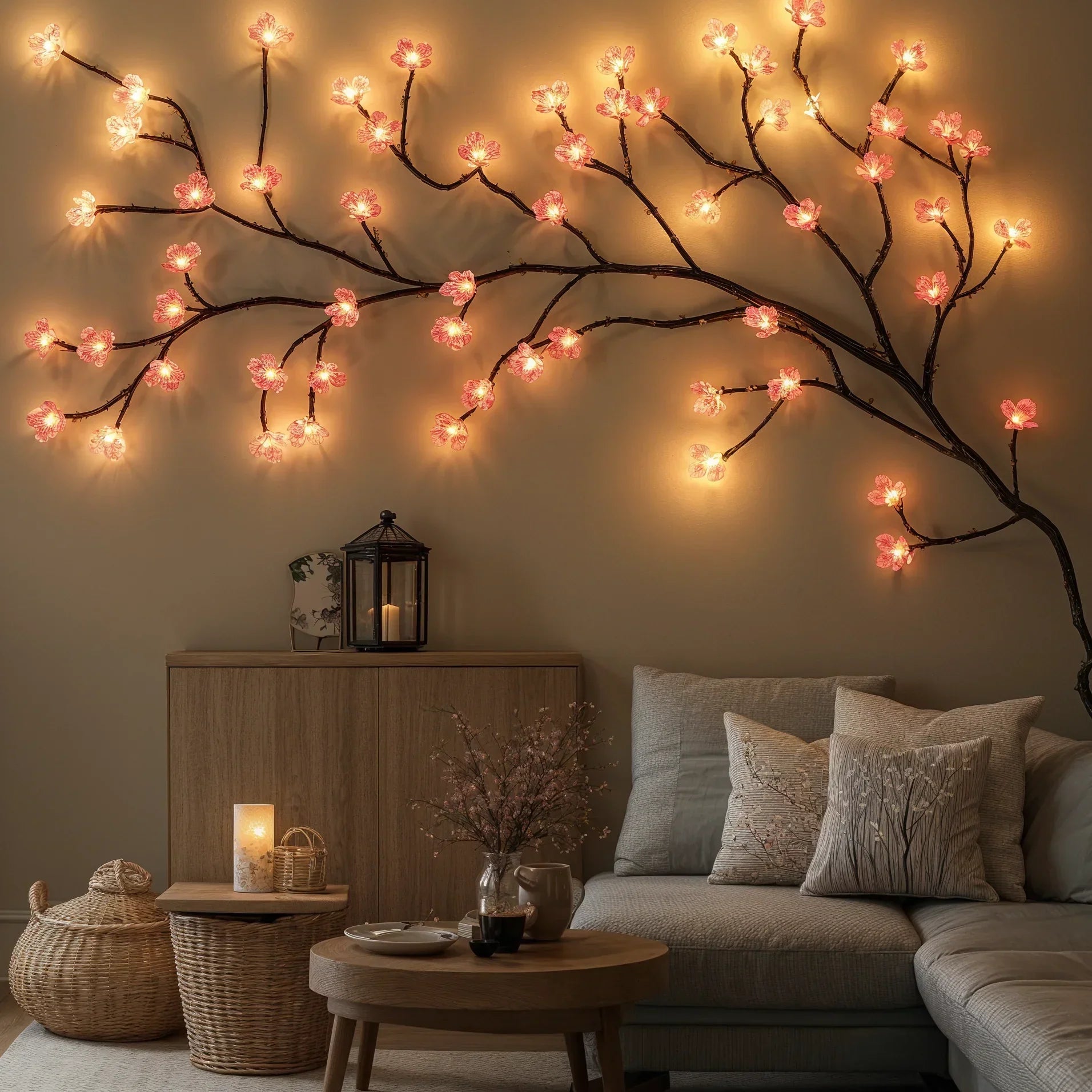 Guirlande lumineuse LED à fleurs de cerisier, 160 cm, rose, pour décoration intérieure – Branche lumineuse d’ambiance pour salon, chambre et intérieur, branche fleurie décorative | Sulvida