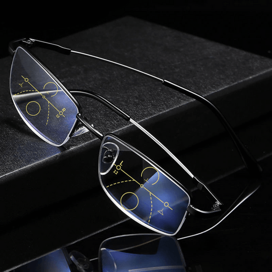 Lunettes de lecture progressives avec filtre lumière bleue | Ajustement intelligent de la mise au point | Réduit la fatigue oculaire | Revêtement anti-reflet | Monture métallique pour hommes et femmes | Sulvida