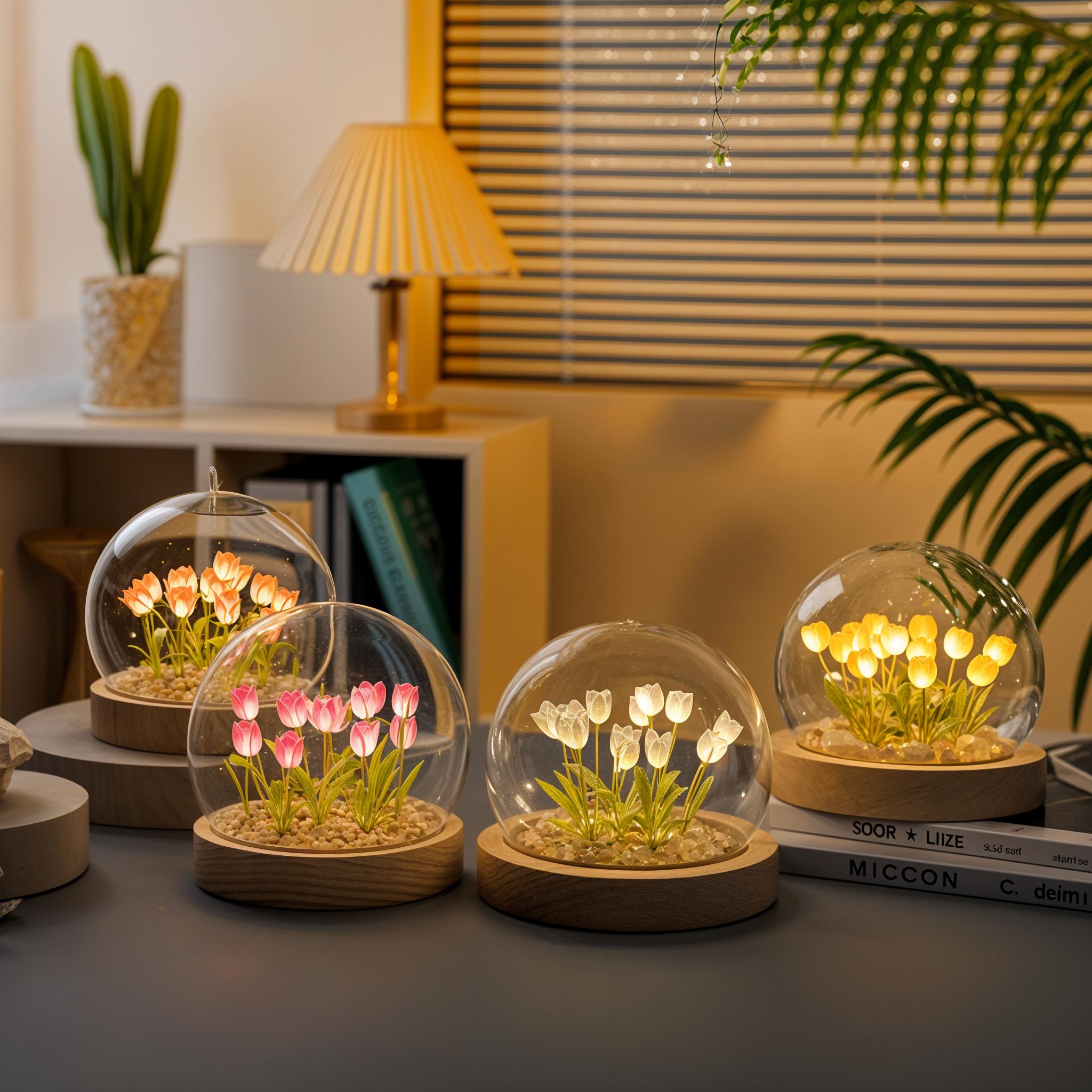 Lampe LED décorative en forme de tulipe avec lumière d’ambiance changeant de couleur et forme en dôme pour le salon, la chambre et les intérieurs modernes chaleureux | Sulvida