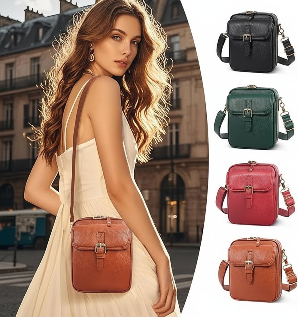 Sac bandoulière compact avec fermetures éclair antivol | Design carré | Cuir | Sulvida