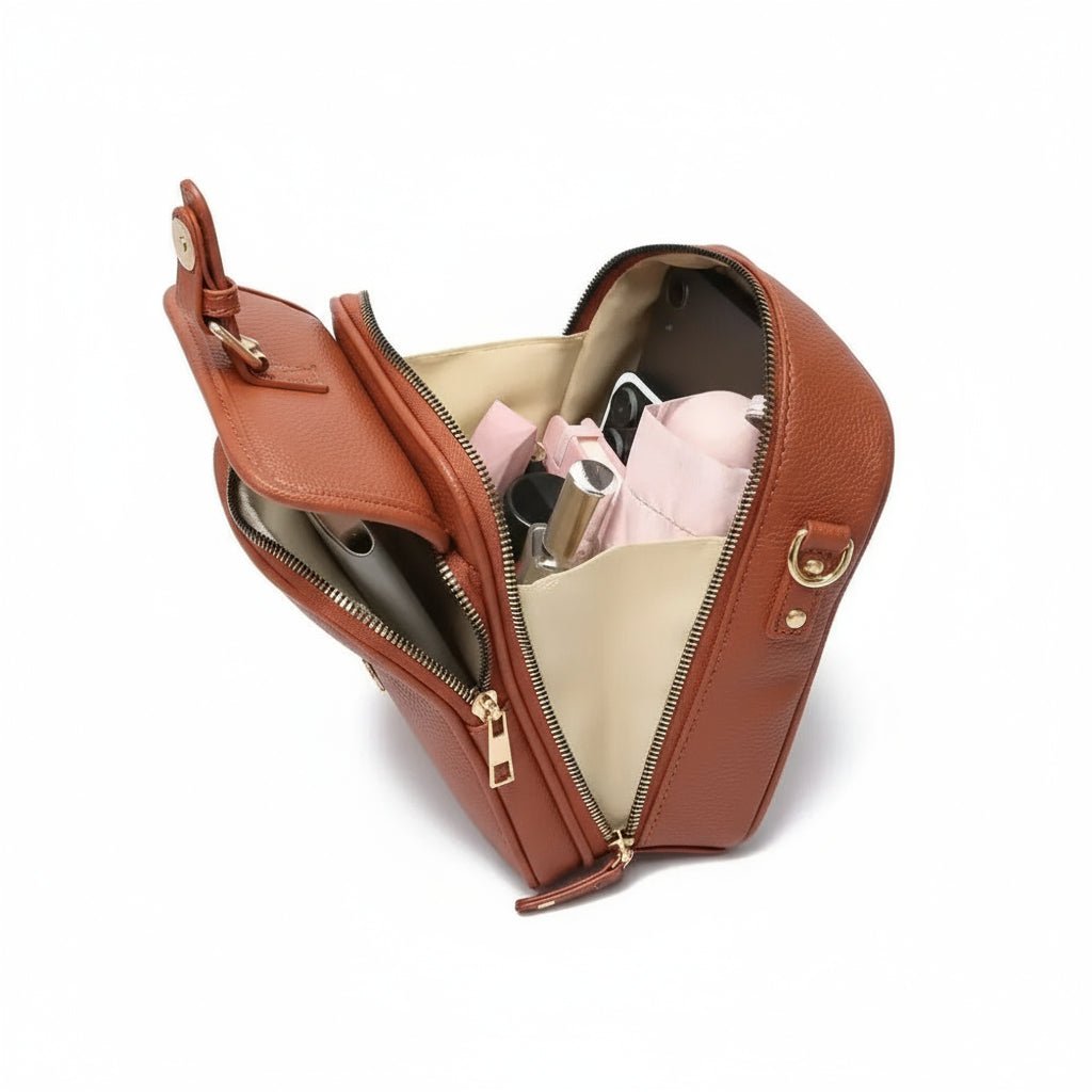 Sac bandoulière compact avec fermetures éclair antivol | Design carré | Cuir | Sulvida