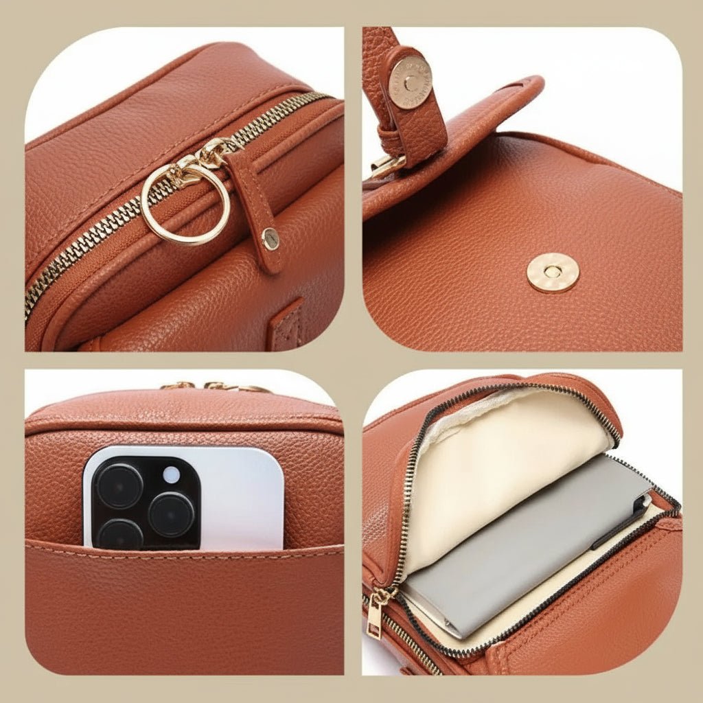 Sac bandoulière compact avec fermetures éclair antivol | Design carré | Cuir | Sulvida