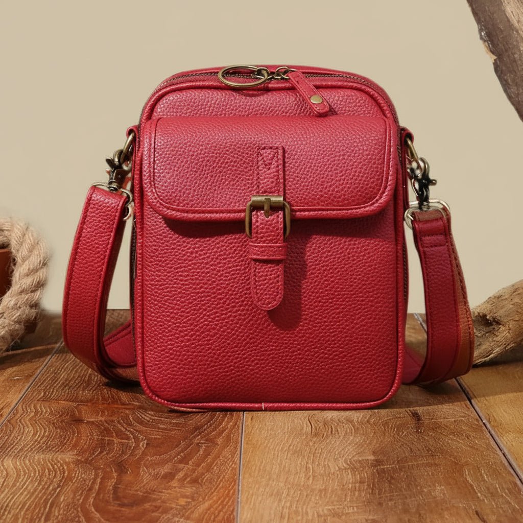 Sac bandoulière compact avec fermetures éclair antivol | Design carré | Cuir | Sulvida