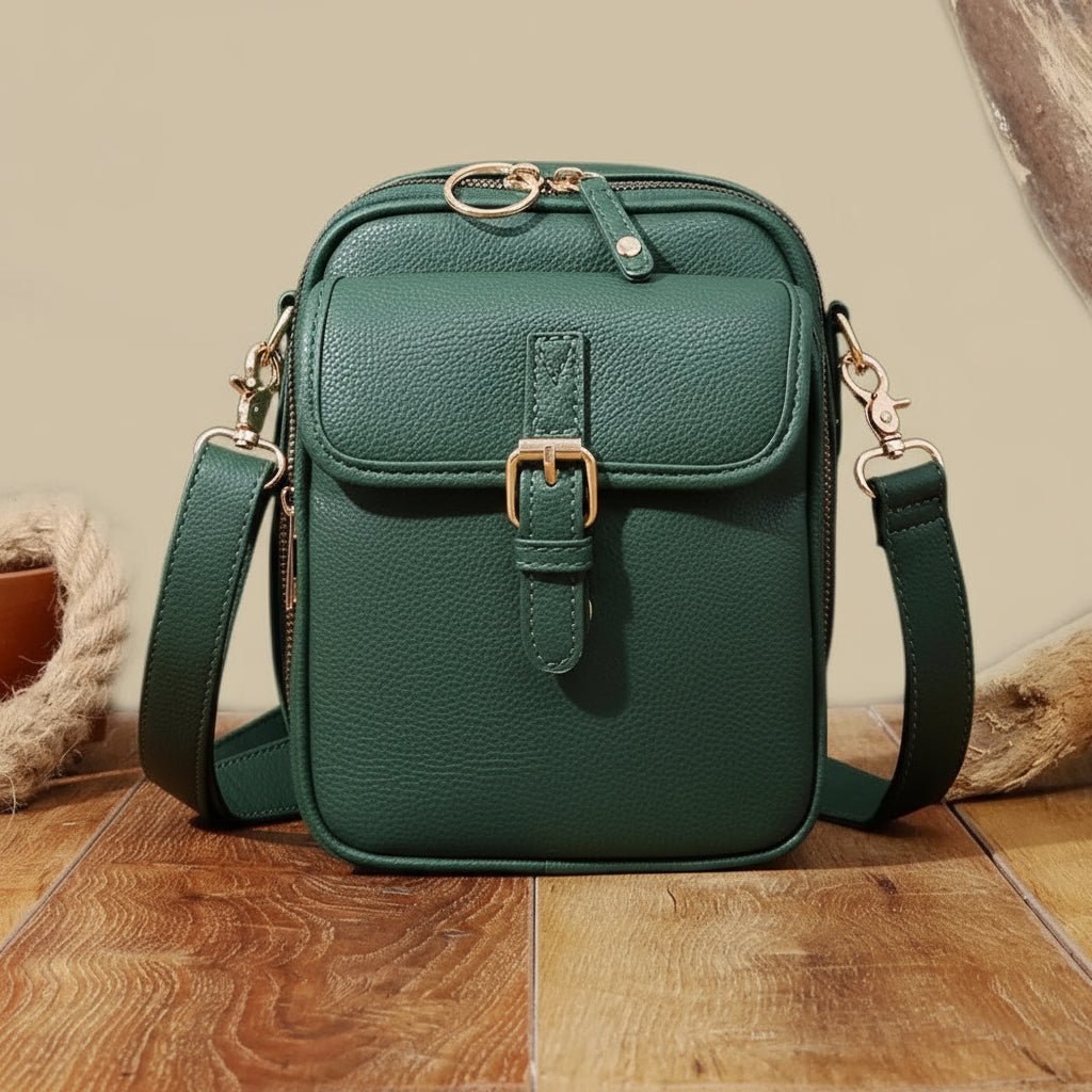 Sac bandoulière compact avec fermetures éclair antivol | Design carré | Cuir | Sulvida