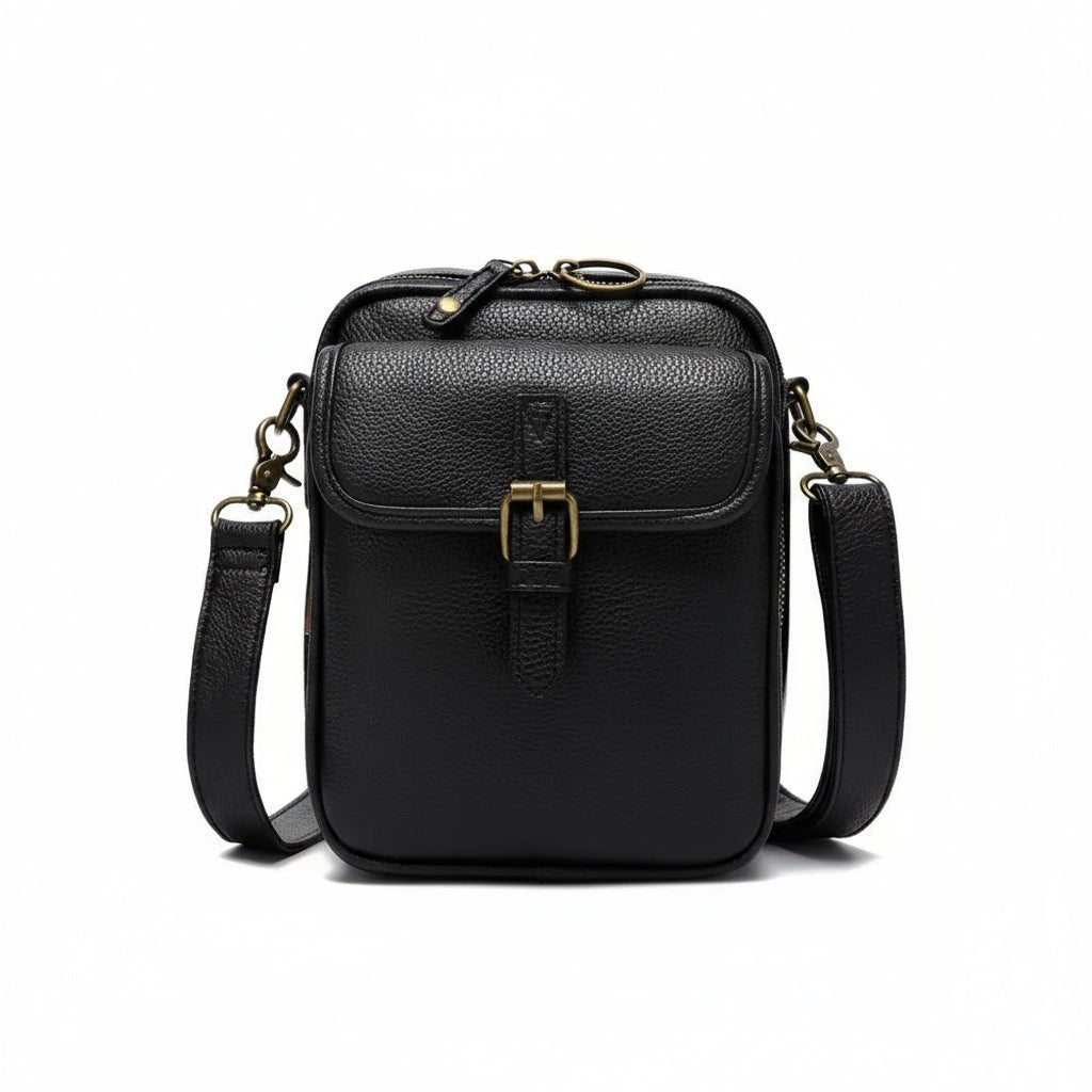 Sac bandoulière compact avec fermetures éclair antivol | Design carré | Cuir | Sulvida