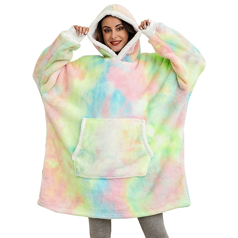 Couverture à capuche chaude type hoodie – Vêtement d’intérieur doux en polaire avec capuche et poches pour un confort ultime à la maison | Sulvida