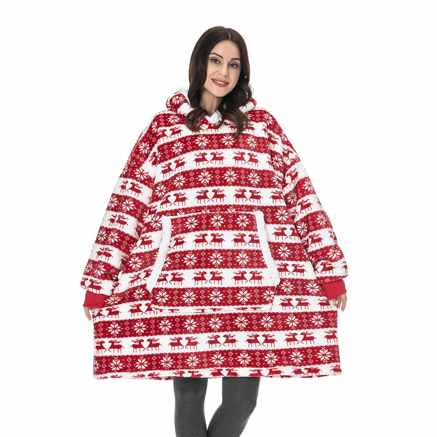 Couverture à capuche chaude type hoodie – Vêtement d’intérieur doux en polaire avec capuche et poches pour un confort ultime à la maison | Sulvida