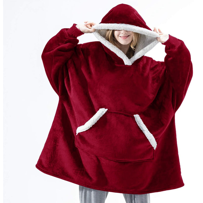 Couverture à capuche chaude type hoodie – Vêtement d’intérieur doux en polaire avec capuche et poches pour un confort ultime à la maison | Sulvida