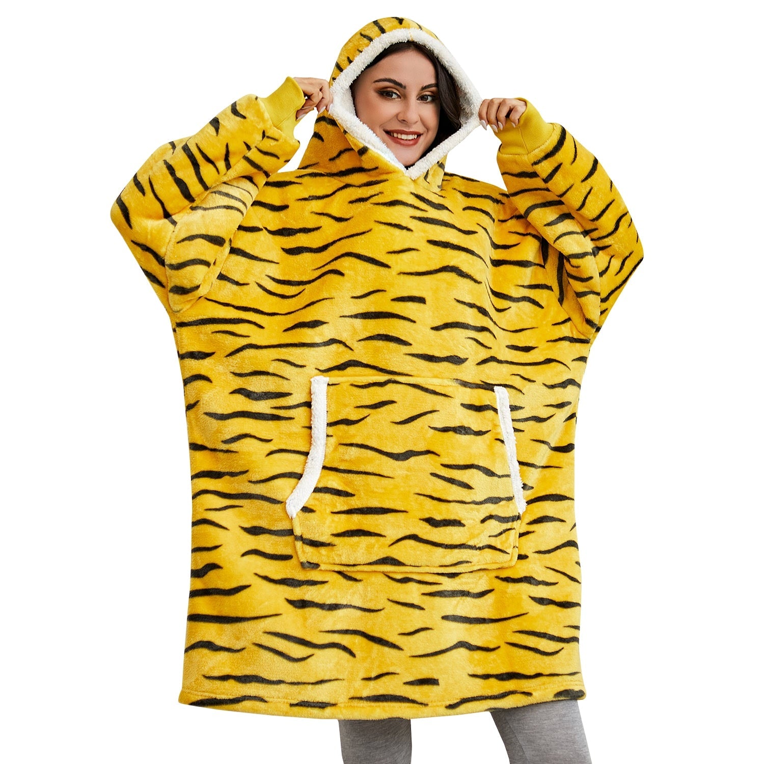 Couverture à capuche chaude type hoodie – Vêtement d’intérieur doux en polaire avec capuche et poches pour un confort ultime à la maison | Sulvida