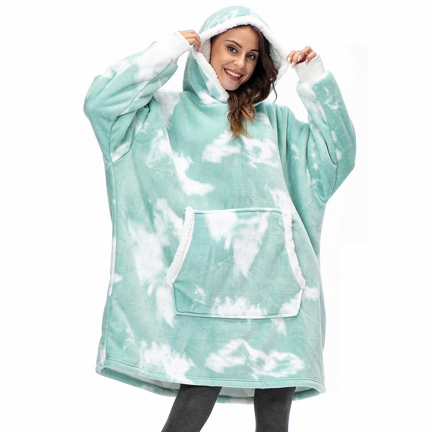 Couverture à capuche chaude type hoodie – Vêtement d’intérieur doux en polaire avec capuche et poches pour un confort ultime à la maison | Sulvida