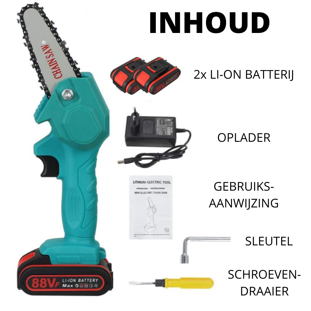 Tronçonneuse sans fil à batterie 88V pour l’élagage et la coupe – Mini-tronçonneuse portative pour le jardin et les arbres, avec moteur puissant et longue autonomie | Sulvida
