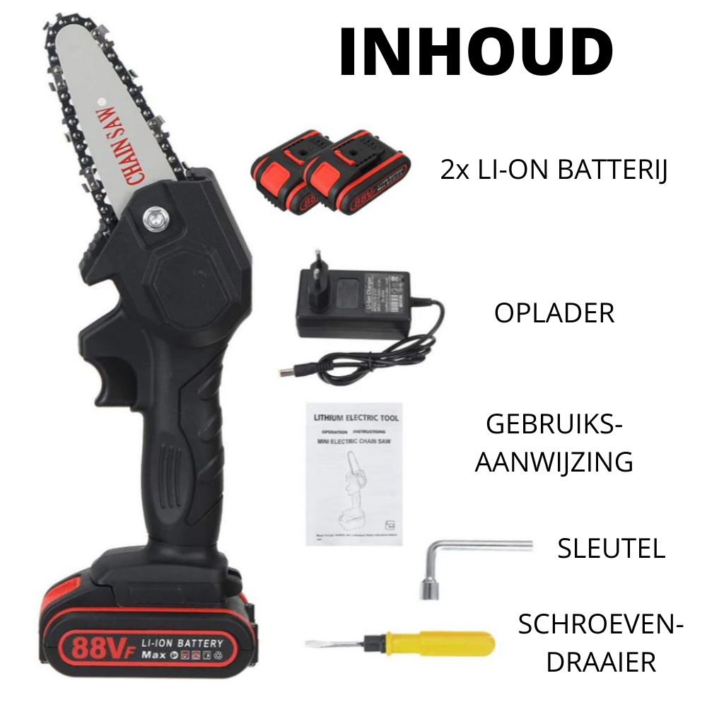 Tronçonneuse sans fil à batterie 88V pour l’élagage et la coupe – Mini-tronçonneuse portative pour le jardin et les arbres, avec moteur puissant et longue autonomie | Sulvida