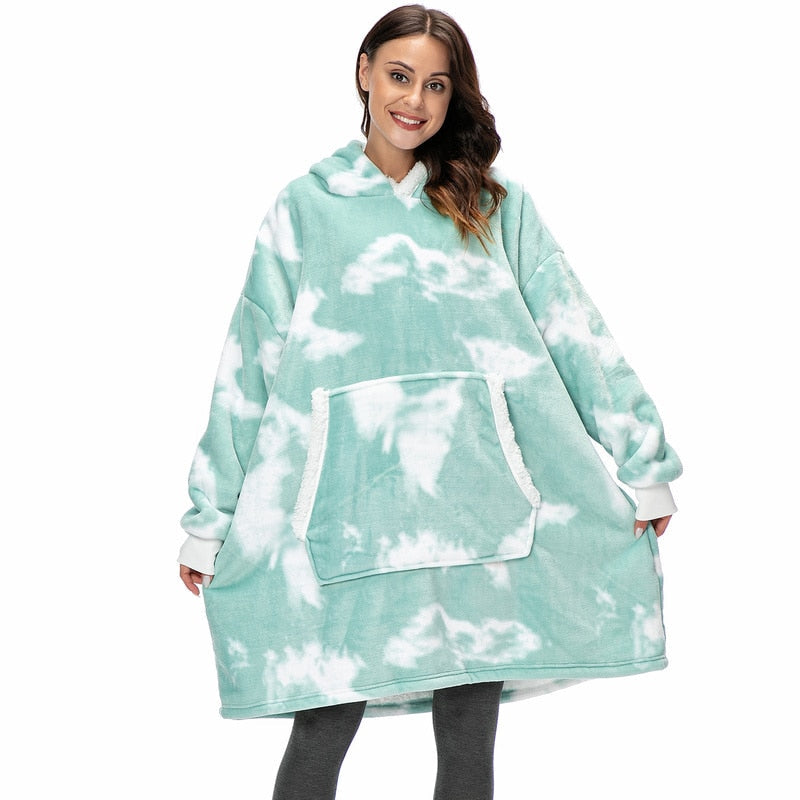 Couverture à capuche chaude type hoodie – Vêtement d’intérieur doux en polaire avec capuche et poches pour un confort ultime à la maison | Sulvida