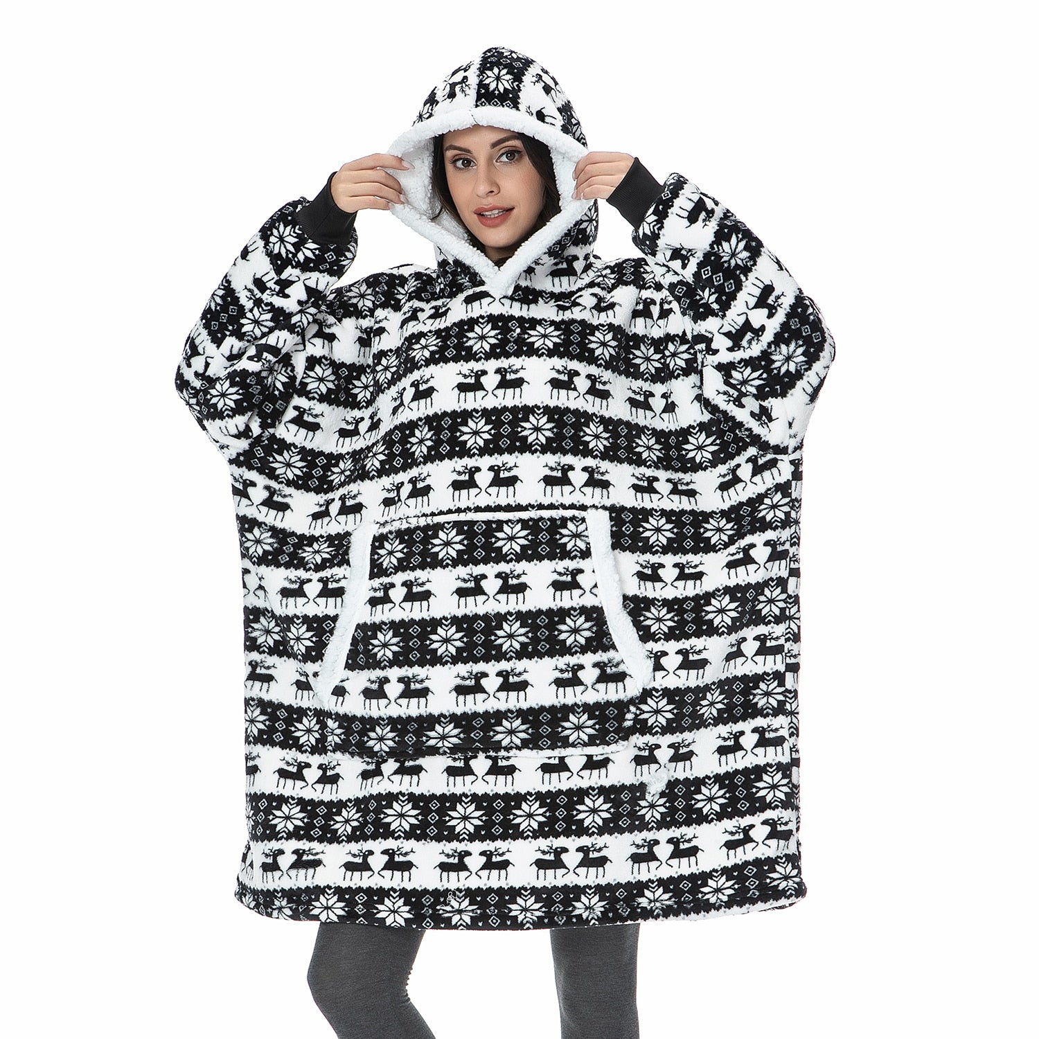 Couverture à capuche chaude type hoodie – Vêtement d’intérieur doux en polaire avec capuche et poches pour un confort ultime à la maison | Sulvida