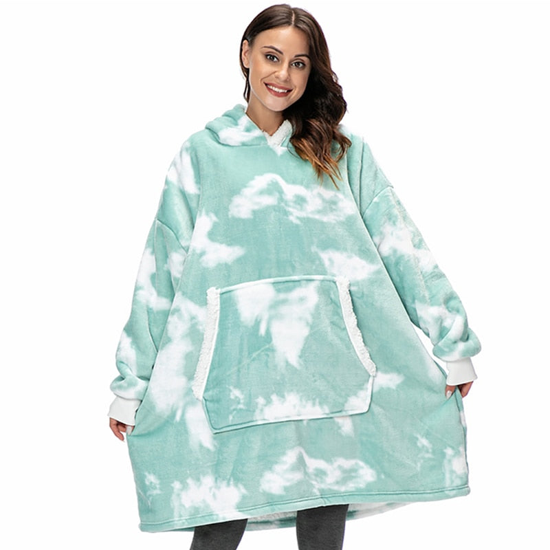 Couverture à capuche chaude type hoodie – Vêtement d’intérieur doux en polaire avec capuche et poches pour un confort ultime à la maison | Sulvida