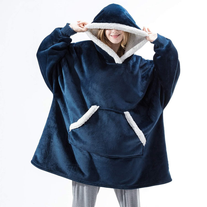 Couverture à capuche chaude type hoodie – Vêtement d’intérieur doux en polaire avec capuche et poches pour un confort ultime à la maison | Sulvida