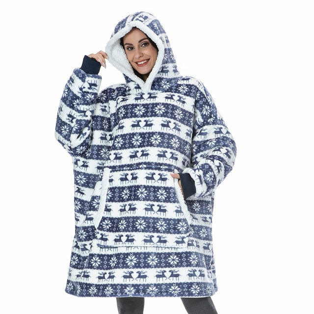 Couverture à capuche chaude type hoodie – Vêtement d’intérieur doux en polaire avec capuche et poches pour un confort ultime à la maison | Sulvida