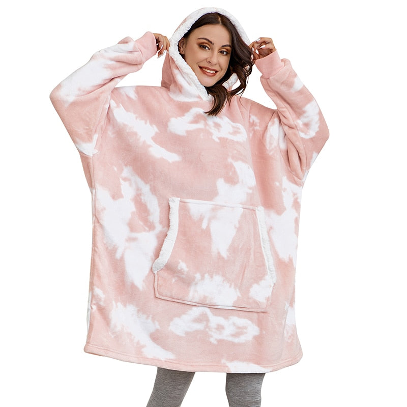 Couverture à capuche chaude type hoodie – Vêtement d’intérieur doux en polaire avec capuche et poches pour un confort ultime à la maison | Sulvida
