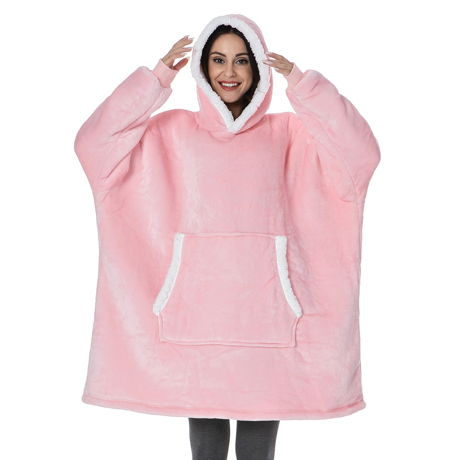 Couverture à capuche chaude type hoodie – Vêtement d’intérieur doux en polaire avec capuche et poches pour un confort ultime à la maison | Sulvida