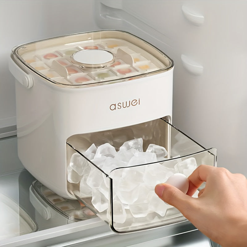 Bac à glaçons avec tiroir de réserve et démoulage par pression – Machine à glaçons transparente sans électricité pour congélateur – Moule à glaçons manuel avec bac de récupération | Sulvida