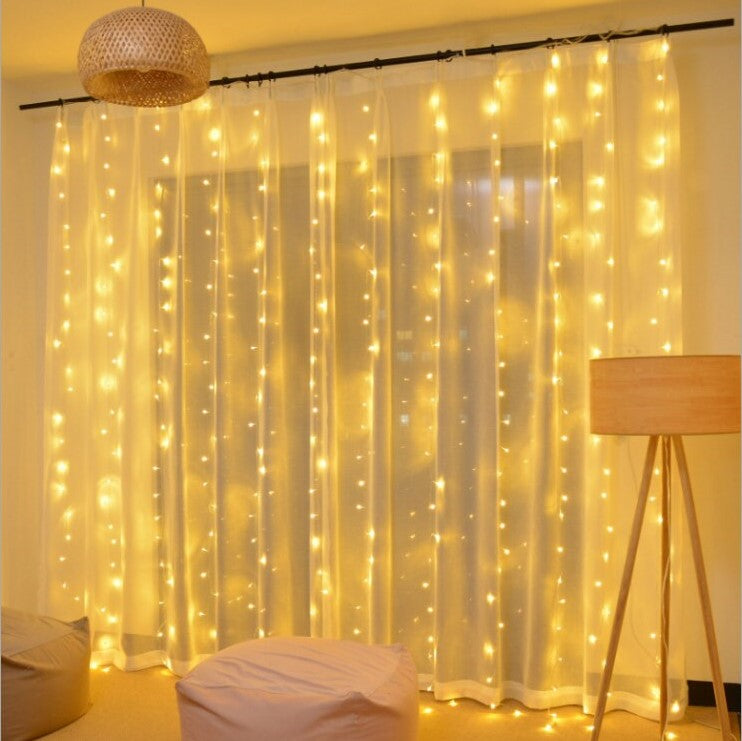 Rideau lumineux LED blanc chaud, 300 LED, 3 x 3 mètres, avec 8 modes d’éclairage pour l’éclairage d’ambiance intérieur et extérieur, le jardin, le balcon, la terrasse, la décoration de Noël et les fêtes, résistant à l’eau, alimentation USB | Sulvida