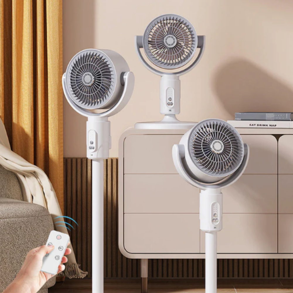 Ventilateur sur pied 10 W avec télécommande – 5 vitesses réglables – Ventilateur silencieux de bureau et de salon pour une circulation d’air optimale | Sulvida