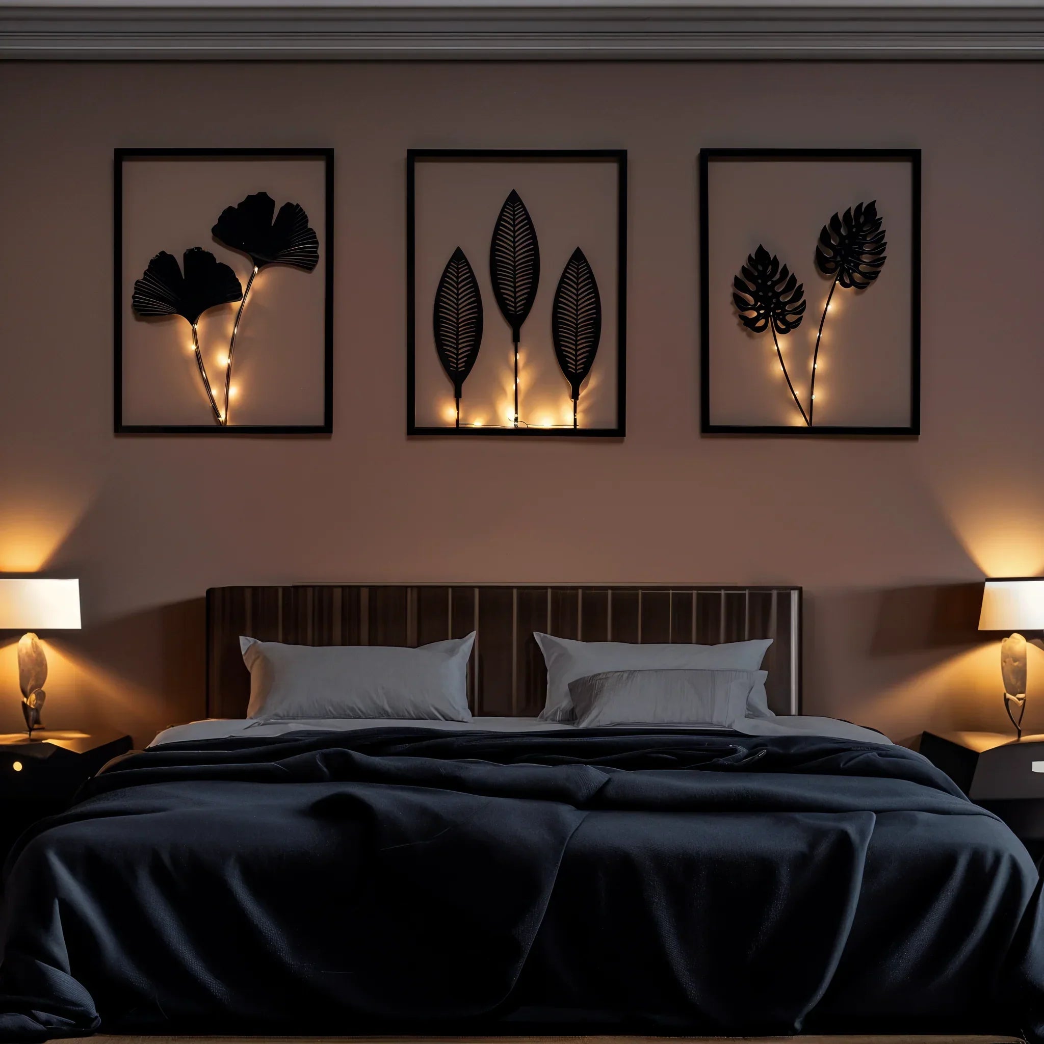 Cadre LED décoratif avec motif de feuilles et changement de couleur pour une décoration intérieure chaleureuse, 40x30 cm | Sulvida