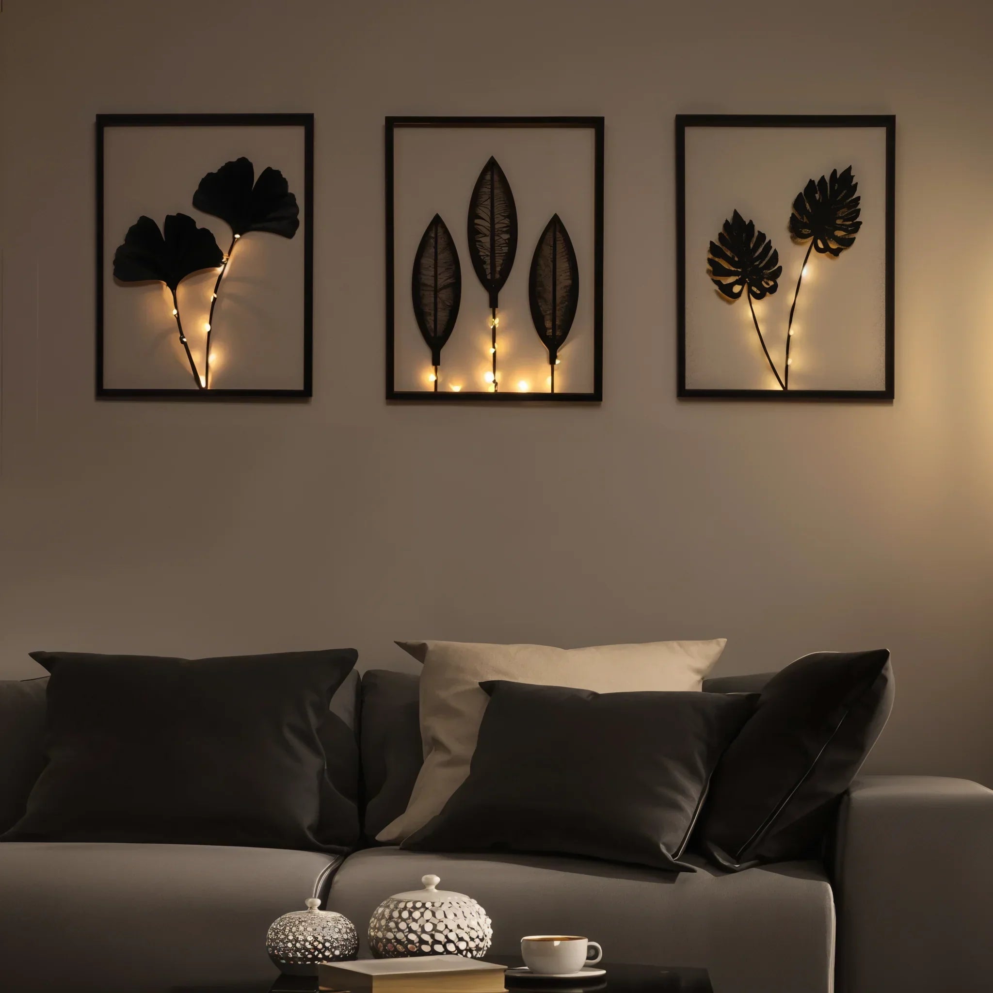 Cadre LED décoratif avec motif de feuilles et changement de couleur pour une décoration intérieure chaleureuse, 40x30 cm | Sulvida