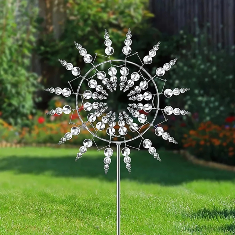 Éolienne cinétique Spiraluna | Sculpture de jardin tournante au design à double rotation | Sculpture éolienne en acier inoxydable résistante aux intempéries pour jardin et balcon | Sulvida