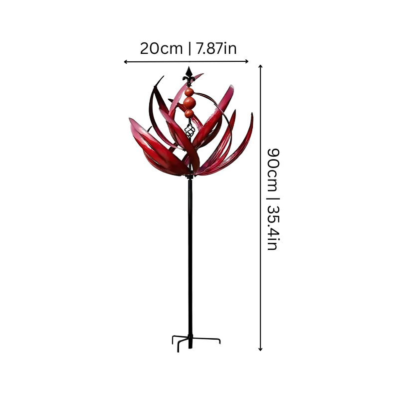 Mobile éolien rotatif rouge et bleu, décoration de jardin avec mouvement réfléchissant pour le jardin et la terrasse, ornement extérieur métallique résistant aux intempéries | Sulvida