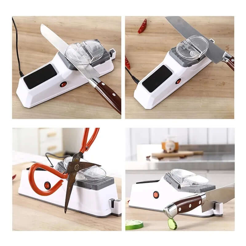Aiguiseur de couteaux électrique rechargeable par USB – Aiguisage rapide et sûr des couteaux de cuisine et de loisirs – Aiguiseur compact avec meule en acier inoxydable | Sulvida