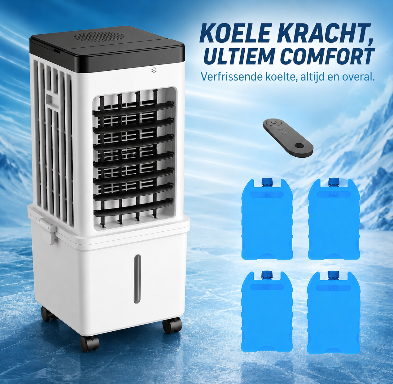 Mobiele Aircooler met 15L Watertank en Koelelementen – Verplaatsbare Luchtkoeler met 3 Snelheden en Watercooling voor Slaapkamer Woonkamer Kantoor Zomerse Verkoeling Zwenkfunctie | Sulvida