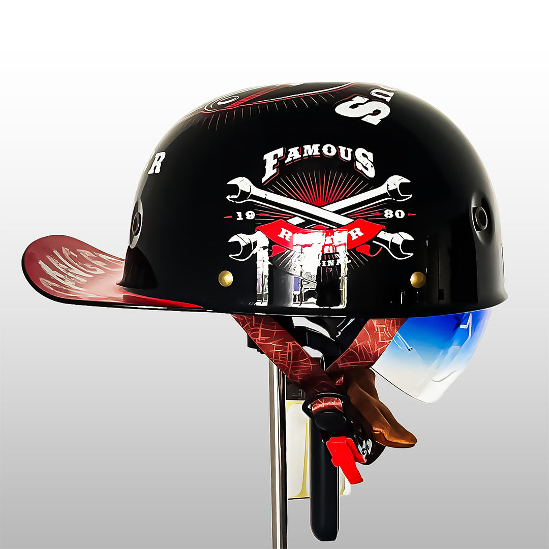 Demi-casque de moto de style casquette de baseball avec design d’ailes dorées, look vintage, coque en ABS, casque de protection pour moto, scooter, chopper et cruiser M L XL 2XL | Sulvida
