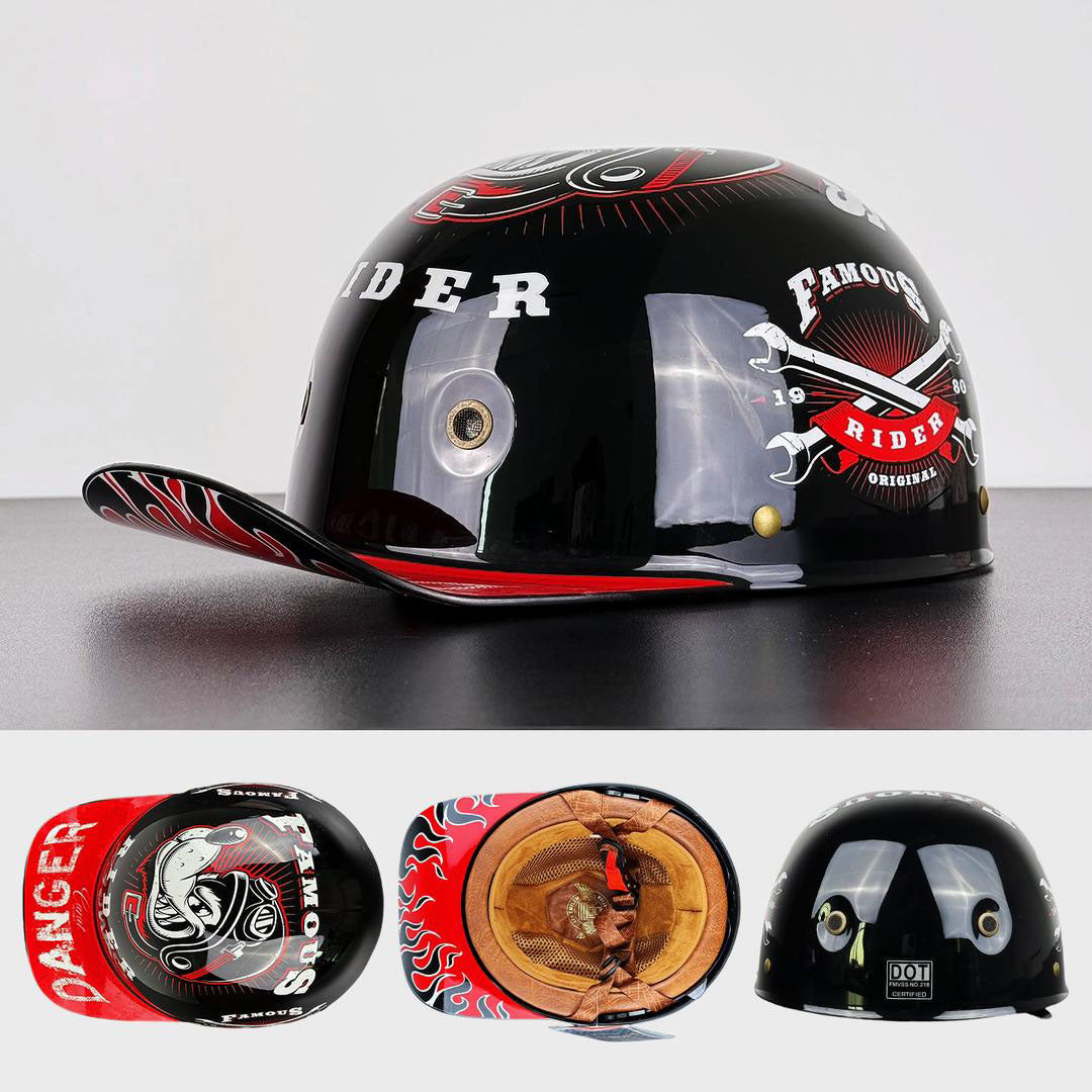 Demi-casque de moto de style casquette de baseball avec design d’ailes dorées, look vintage, coque en ABS, casque de protection pour moto, scooter, chopper et cruiser M L XL 2XL | Sulvida